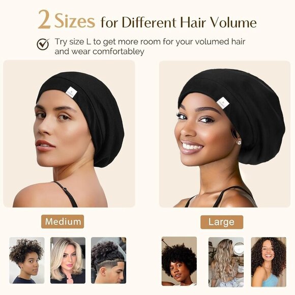 Slouchy Beanie Satin Lined Sleep Cap Chemo Headwear for Women Men Black main image 5